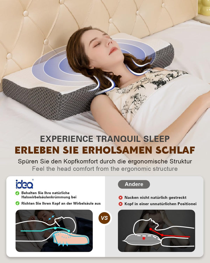 Pernă pentru dureri de gât, pernă ergonomică ortopedică pentru gât, pernă din spumă de memorie pentru părți, spate și abdomen, pernă anti-sforăit pentru bărbați femei (62 * 34.5 * 12/8CM) Perne ortopedice cervicale Naty Shop