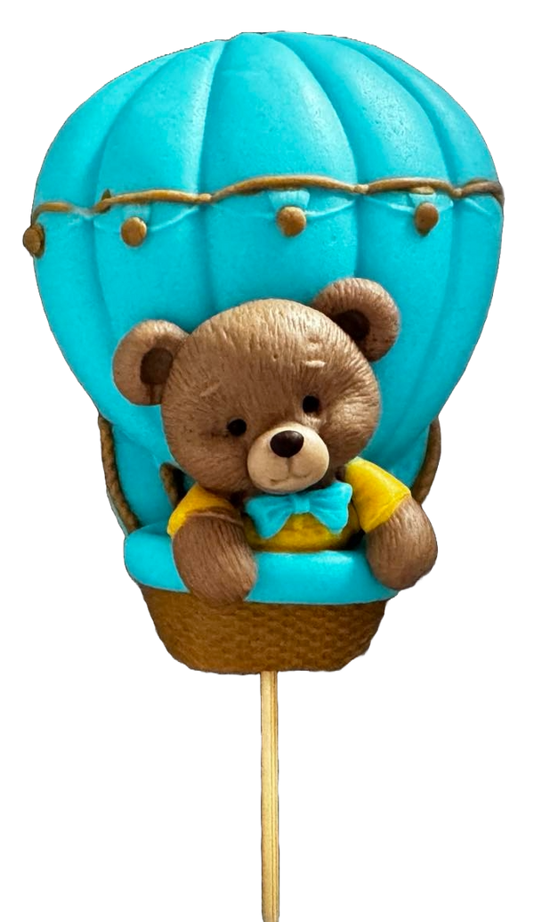 Decoratiune comestibila din zahar, Ursulet in balon Decoratiuni din Pasta de Zahar Naty Shop