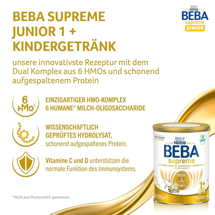 Băutură pentru copii BEBA SUPREME Junior 1+ de la 1 ani, mâncare pentru copii cu complex 6 HMO, numai lactoză, fără ulei de palmier, pachet 6 (6 x 800 g) Mama si Copilul Naty Shop