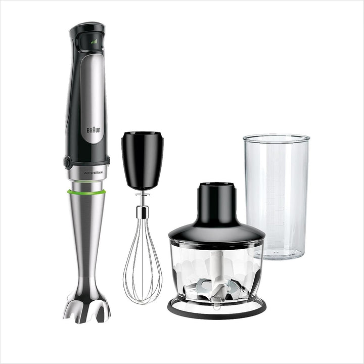 Braun Multiquick 7 MQ 7035X Stabmixer - Pürierstab Mit Abnehmbarem Edelstahl Mixfuß Mit Activeblade Technologie Zum Pürieren Der Härtesten Zutaten, Inkl. 3-Teiliges Zubehör Set, 1000 Watt, Schwarz Bucatarie Naty Shop Schwarz Zerkleinerer (500G)