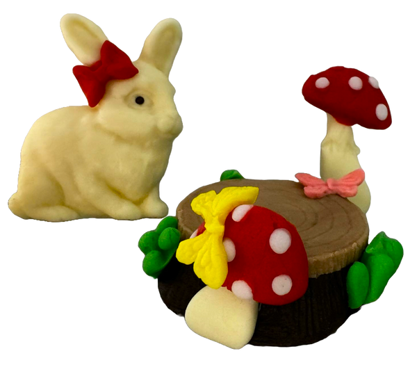 Set 3 decoratiuni comestibile din zahar, Iepuras in padure Decoratiuni din Pasta de Zahar Nati Shop