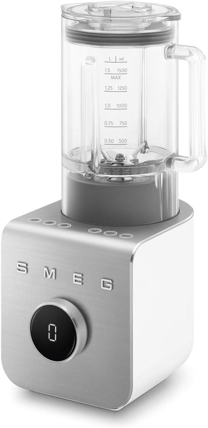 SMEG, Hochleistungsmixer BLC01BLMEU, 5 Voreingestellte Programme, 9 Manuelle Geschwindigkeitsstufen, Pause & Pulse-Funktion, Kunststoffgehäuse, Rutschfeste Basis, 1400 W, Schwarz Bucatarie Naty Shop Weiss Weiss