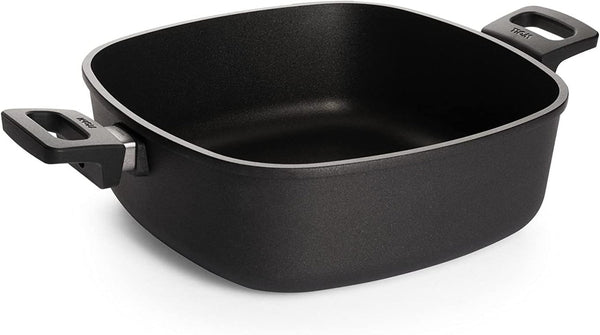 Woll Nowo Titanium Guss-Kasserolle Viereckig - Induktiv -, 28 X 28 Cm, 10 Cm Hoch, 6.0 Liter, Mit 2 Seitengriffen - Geeignet Für Alle Herdarten, Aluminium, Backofenfest, Schwarz Matrite si tavi pentru copt Naty Shop