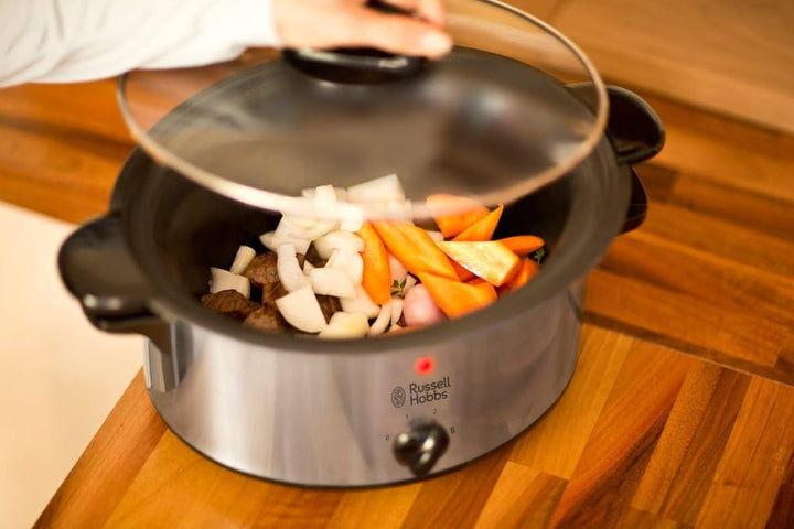 Russell Hobbs Slow Cooker, 3,5 litri cu strat antiaderent, oțel inoxidabil, 3 setări de temperatură și funcție de menținere la cald, 160 W Slow Cooker Naty Shop