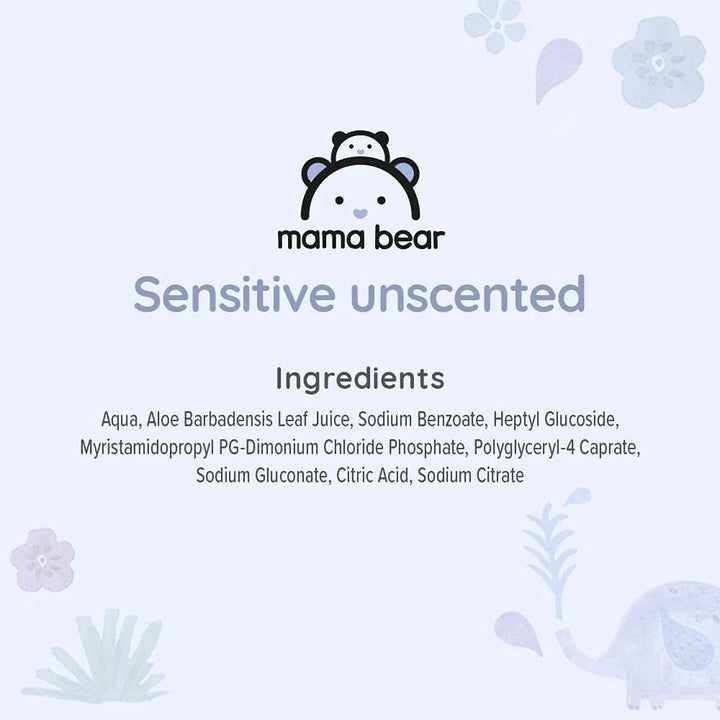Șervețele sensibile pentru bebeluși Mama Bear, fără parfum, 1008 număr (18 pachete de 56) Naty Shop