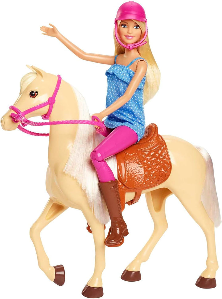 Păpușă Barbie și cal de jucărie, accesoriu de călărie Barbie, 1 păpușă Barbie și 1 cal incluse, potrivite ca un cadou pentru copii de la 3 ani în sus, FXH13 Papusi Naty Shop