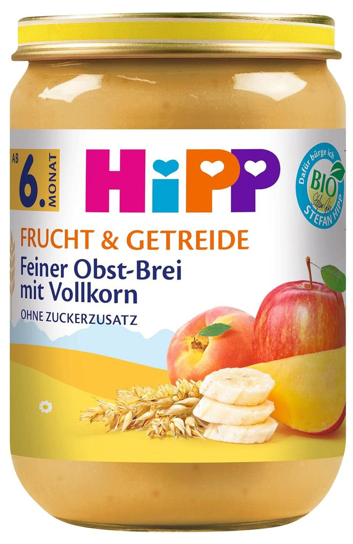 Hipp Pere-Banane cu biscuiți, pachet de 6 (6 X 190 grame) Mama si Copilul Naty Shop 190 grame Terci de fructe fine cu făină integrală
