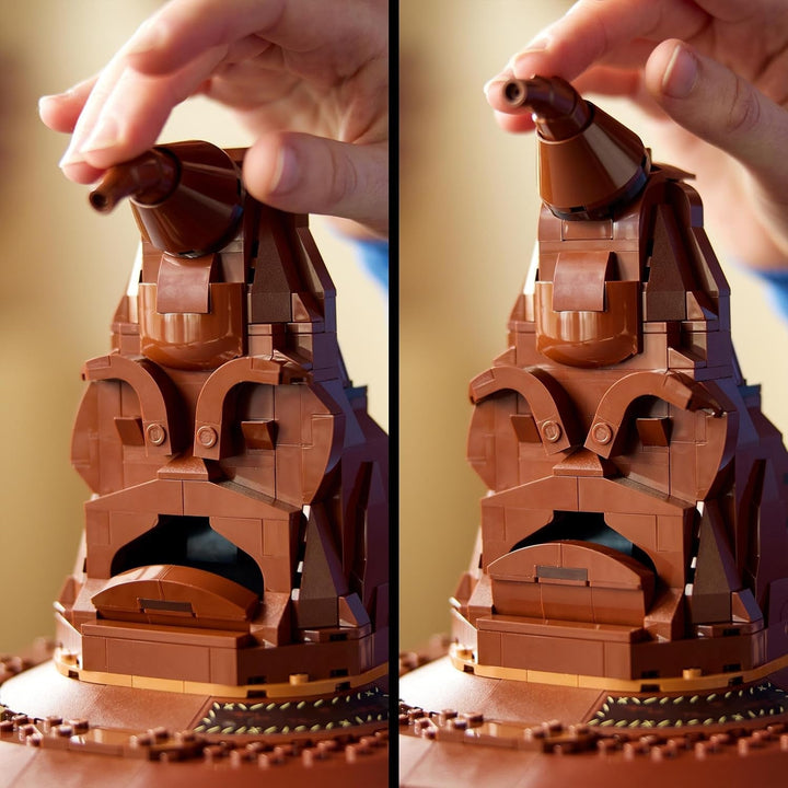 LEGO Harry Potter Pălăria vorbitoare, model Hogwarts pentru adulți, cadou de film pentru femei, bărbați, mamă și tată, cu 31 de combinații de sunete aleatorii, te sortează în casa ta Hogwarts 76429 Seturi de constructie Besuche den LEGO-Store