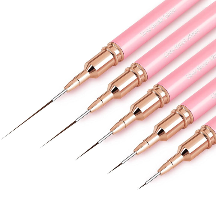Pensule pentru unghii, 5 bucăți de pensule pentru conturul unghiilor, set de pensule pentru pictură și design, instrument de desen pentru puncte de unghii pentru linii lungi, detalii subțiri, desen fin în dimensiuni 6/9/12/15/18 mm, negru
