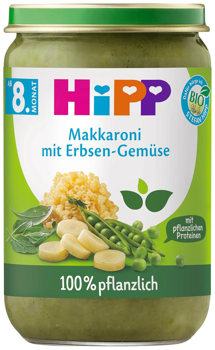 Meniuri Hipp 100% pe bază de plante De la 8 / 10 luni Mama si Copilul Naty Shop 220 grame Macaroane cu fasole verde si spanac