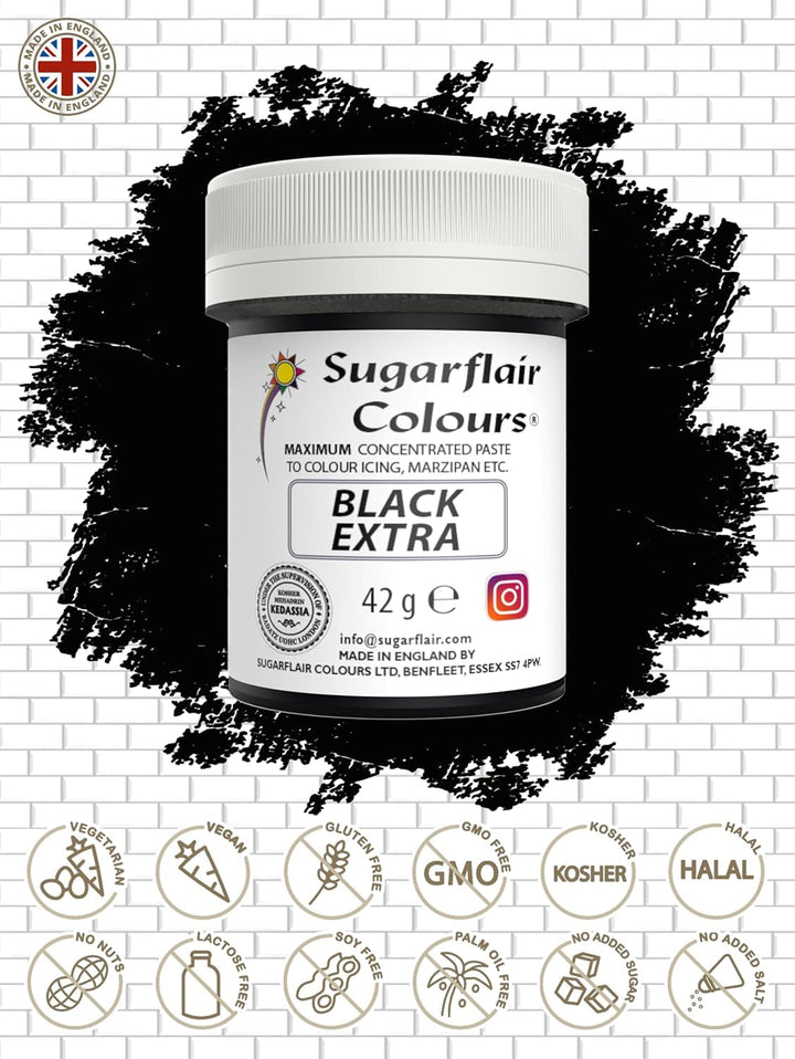 Sugarflair Lebensmittelfarbe Max Konzentriert Black Extra, Lebensmittel Farbstoff Hoch Konzentriert Für Marzipan Und Fondant, Max Concentrate Paste Colour - 42G Coloranti Alimentari Naty Shop