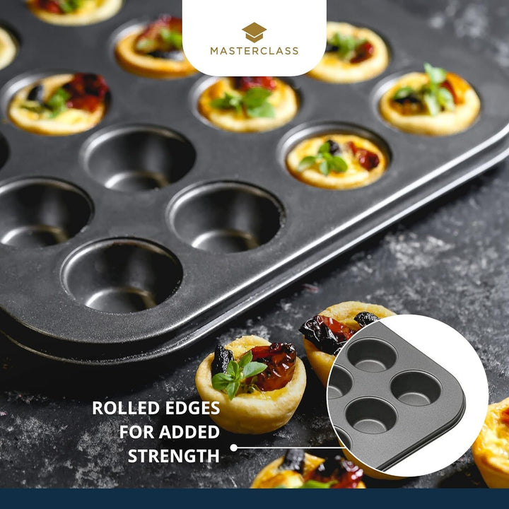 Tava pentru mini-tarte Masterclass, 24 de găuri, oțel carbon rezistent de 1 mm grosime, 35 x 27 cm, gri Naty Shop