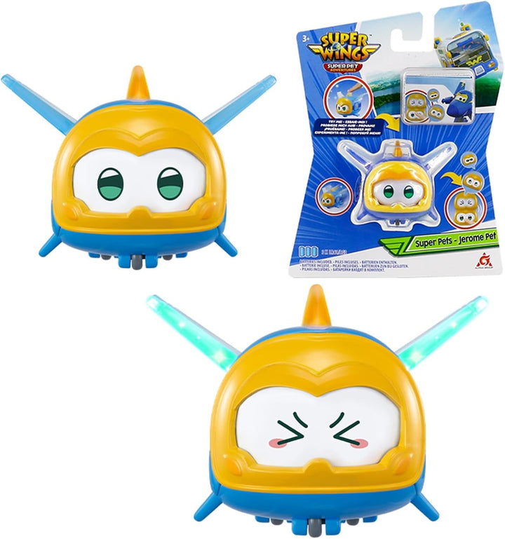 Super Wings Super Pets 4 PCS Shine, Golden Boy, Jerome, Ellie, cu expresie facială comutabilă, cu efect de fulger, portabil, jucărie pentru 3 4 5 6 7 8 ani băiat fată, 2 inci Action figures Naty Shop Jerome
