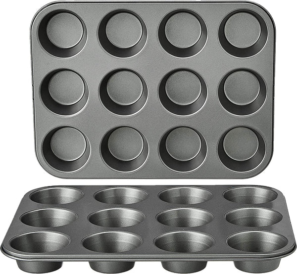 Tavă pentru brioșe, antiaderentă, oțel carbon, pachet de 2, gri, 35 cm X 26.8 cm X 3 cm Matrite si tavi pentru copt Naty Shop Tavi briose