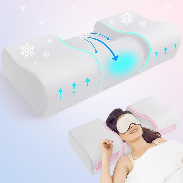 Pernă anti-rid Hydomi, 2-In-1, pernă de frumusețe anti-îmbătrânire, pernă ortopedică de sprijin pentru gât, pernă din spumă de memorie pentru dureri de gât și umăr, pentru a menține capul drept Perne ortopedice cervicale Naty Shop Gri (60*24.9*14Cm)