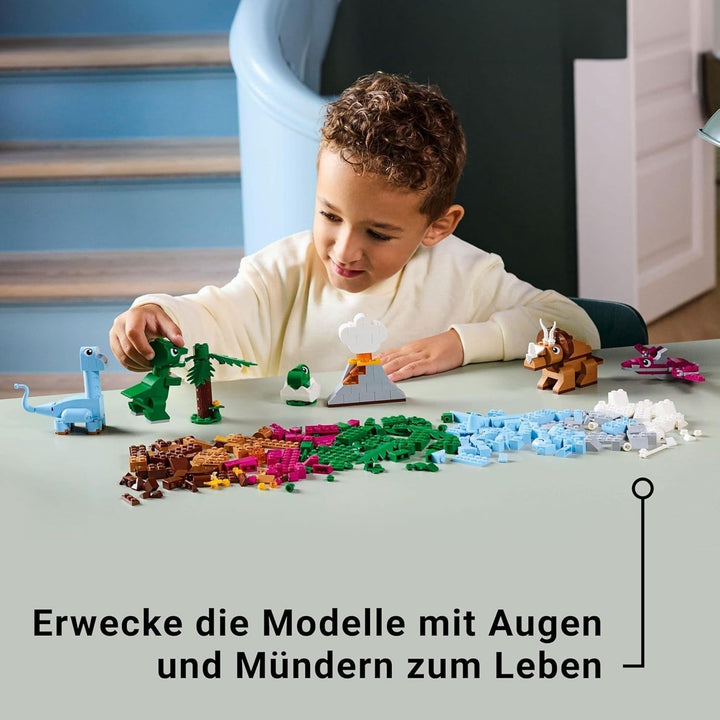 LEGO Classic Creative Dinosaurs, set de construcție cu modele și figuri de animale realizate din cărămizi, experiență de joacă imaginativă, cadou pentru băieți și fete de la 5 ani, inclusiv T.Rex și Triceratops 11041 Seturi de constructie Besuche den LEGO-Store