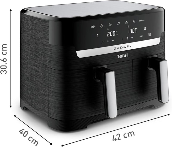 Tefal Dual Easy Fry Hot Air Fryer cu două camere, capacitate de 5,2/3,1 litri, două sertare independente, 7 programe Electrocasnice Naty Shop