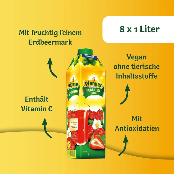 Pfanner Nectar de fructe cu căpșuni (8 X 1 litru) - 30 % conținut de fructe - băutură de căpșuni Naty Shop