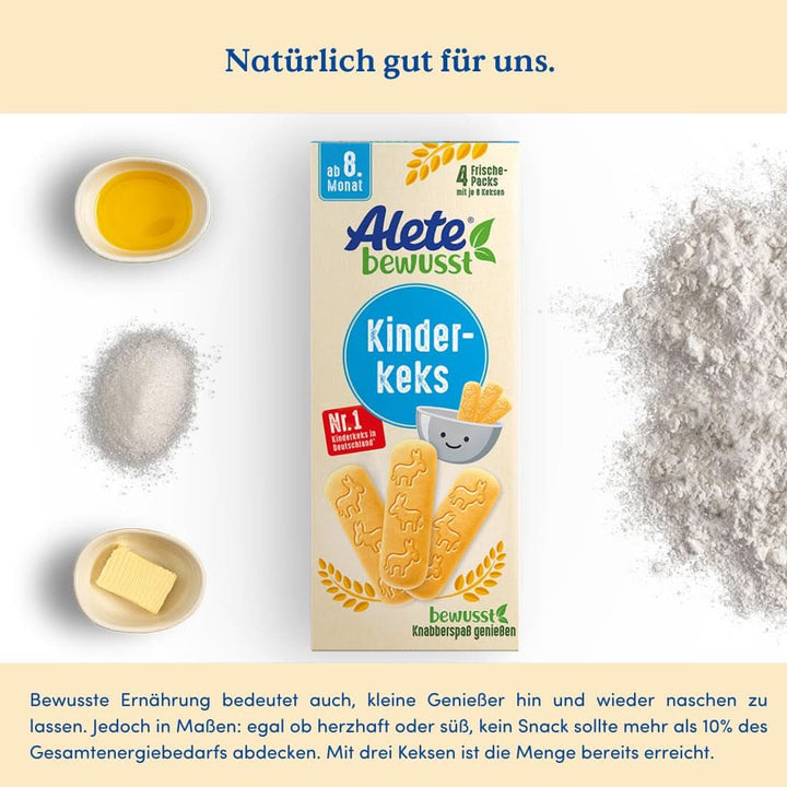 Alete , Biscuiți pentru copii, din luna a 8-a, cu unt din grâu, 180 g Mama si Copilul Naty Shop