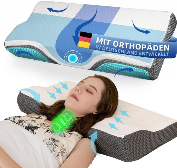 Pernă pentru dureri de gât, pernă ergonomică ortopedică pentru gât, pernă din spumă de memorie pentru părți, spate și abdomen, pernă anti-sforăit pentru bărbați femei (62 * 34.5 * 12/8CM) Perne ortopedice cervicale Naty Shop Titlu implicit