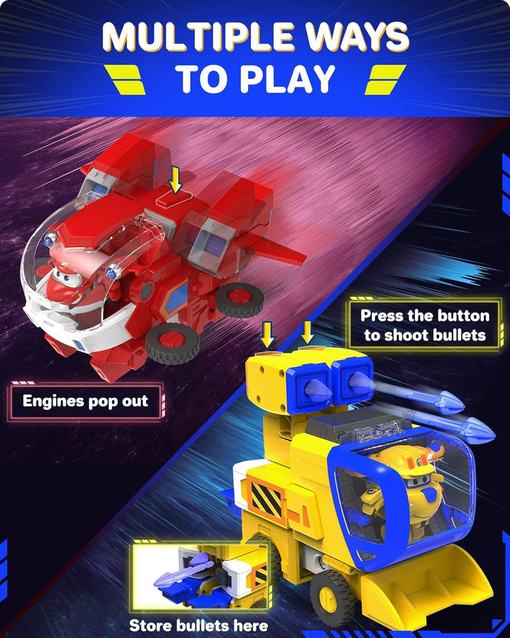 Super Wings EU750322 - Transforming New Robot Suit Donnie, Aprox. 23 cm figurină mare pentru copii, avion de jucărie transformabil și figurină robot, galben Action figures Naty Shop