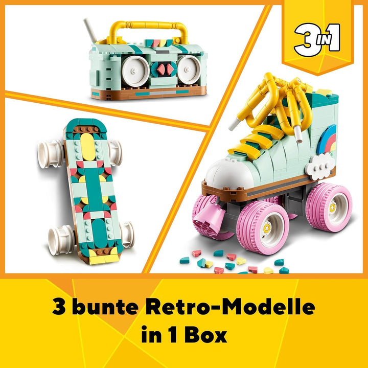 Jucărie LEGO Creator 3In1 Roller Skate pentru fete și băieți cu Mini Skateboard și Boombox, decor retro pentru dormitor, cadou de ziua de naștere pentru copii de la 8 ani 31148 Seturi de constructie Besuche den LEGO-Store