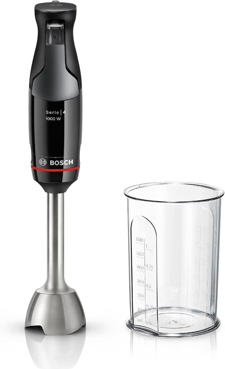 Bosch Stabmixer Ergomaster Serie 4, 1000 Watt, Edelstahl-Mixstab, Zerkleinerer, Mix-/Messbecher, Schwarz Bucatarie Naty Shop Ergomaster Serie 4