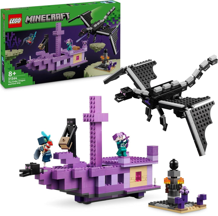 LEGO Minecraft The End Dragon și The End Ship, jucărie de acțiune și set de descoperire, set de construcție pentru jocuri video, set de aventură, cadou pentru băieți și fete de la 8 ani 21264 Seturi de constructie Besuche den LEGO-Store Titlu implicit