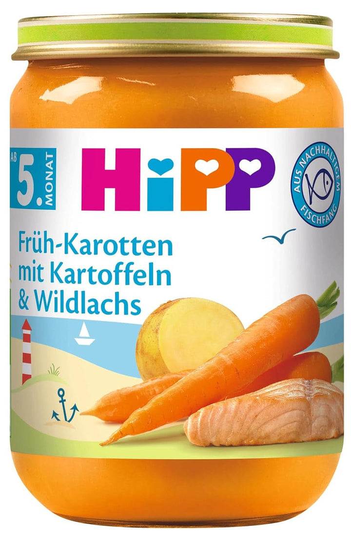 Porumb dulce Hipp cu piure de cartofi și curcan organic, pachet de 6 (6 X 190 grame) Mama si Copilul Naty Shop 190 grame Cartofi și somon sălbatic