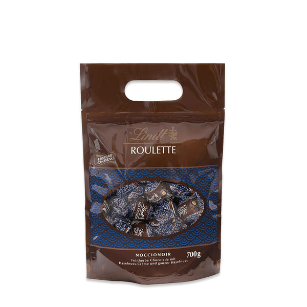 Lindt Ciocolata ROULETTE Balls Noccionoir, 700 grame Bomboane de Ciocolata Naty Shop Ciocolata amaruie cu alune intregi