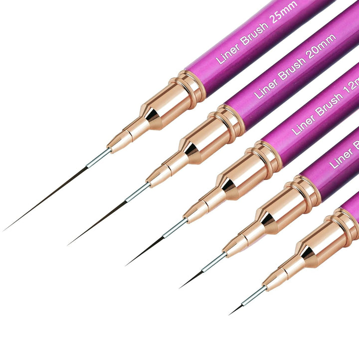 Pensule pentru unghii, 5 bucăți de pensule pentru conturul unghiilor, set de pensule pentru pictură și design, instrument de desen pentru puncte de unghii pentru linii lungi, detalii subțiri, desen fin în dimensiuni 6/9/12/15/18 mm, negru