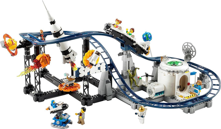 LEGO 31142 Creator 3-In-1 Rollercoaster spațial, kit de jucărie pentru bâlci cu cărucioare funcționale, convertibil în turn de cădere liberă sau carusel cu rachete și cărămizi strălucitoare Seturi de constructie Besuche den LEGO-Store