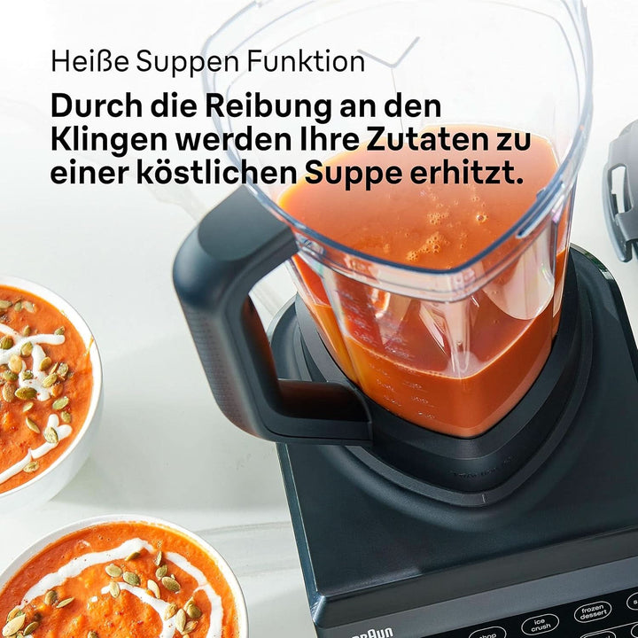 Braun Hochleistungsmixer Powerblend 9 JB9040 – Standmixer Mit Glas-Mixkrug, 18 Mixprogramme, 10 Geschwindigkeiten + Pulsfunktion, Heiße Suppen Funktion, Reinigungsprogramm, Stampfer, 1600 W, Schwarz Bucatarie Naty Shop