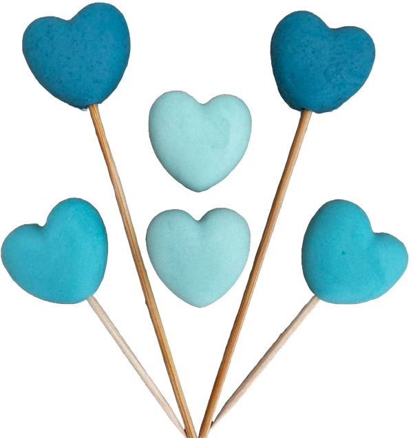 Set 6 decoratiuni comestibile din zahar, Inimi albastre Decoratiuni din Pasta de Zahar Naty Shop