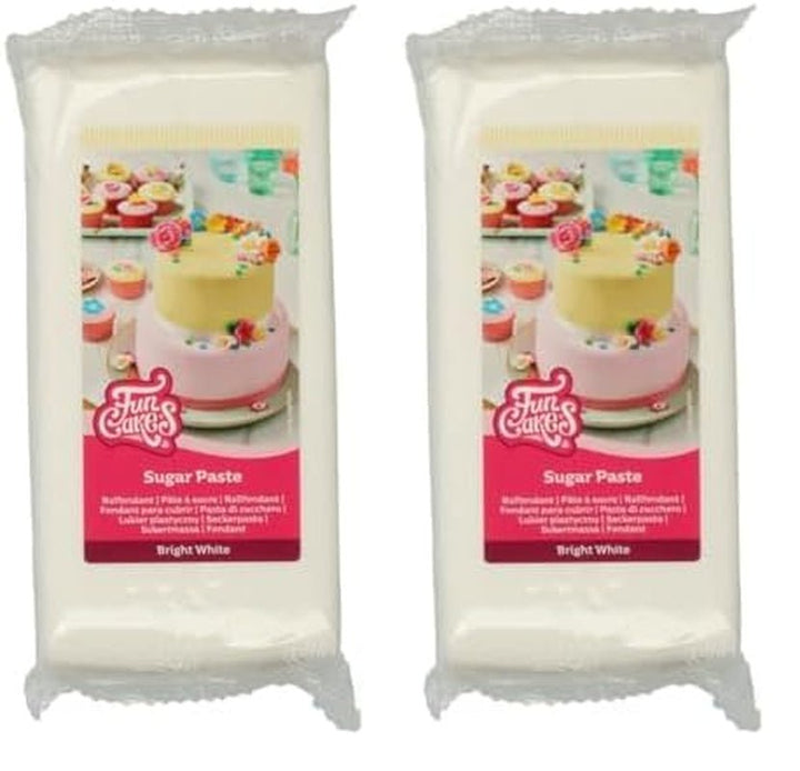 FunCakes Fondant laminat alb strălucitor: ușor de utilizat, neted, flexibil, moale și pliabil, perfect pentru decorarea prăjiturilor, halal, kosher și fără gluten. 1 kg Pasta de zahar Naty Shop Alb strălucitor 1 kg (pachet de 2)