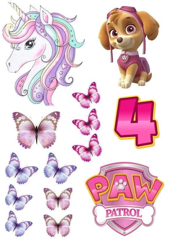 Imagine comestibila, vafa, format A4, Patrula catelusilor, Unicorn si Fluturi Imagini comestibile Nati Shop