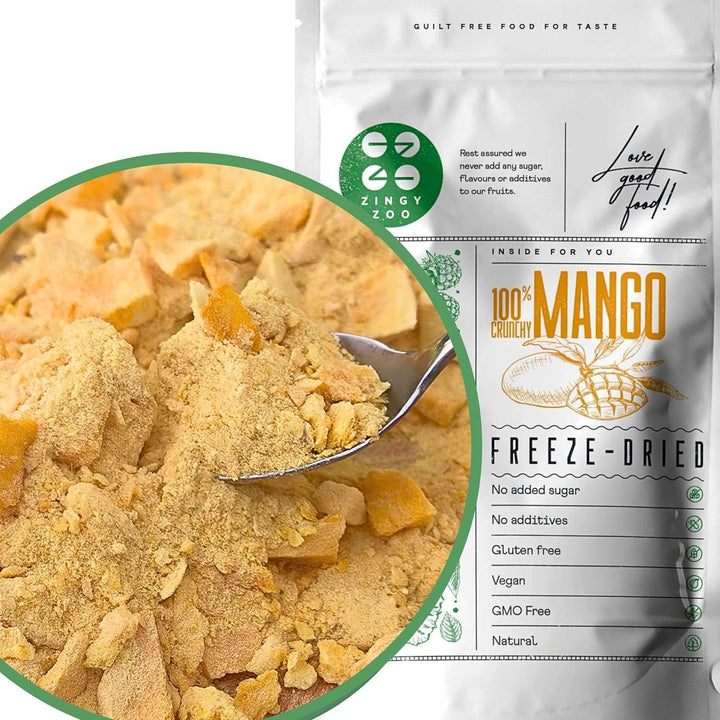 Mango liofilizat | Fără zahăr adăugat Mango liofilizat | Mango liofilizat Mango fructe Mango uscat | Mango uscat Fructe uscate fără aditivi | Mango uscat ZingyZoo (100g) Produse deshidratate Naty Shop Bucăți zdrobite 300G