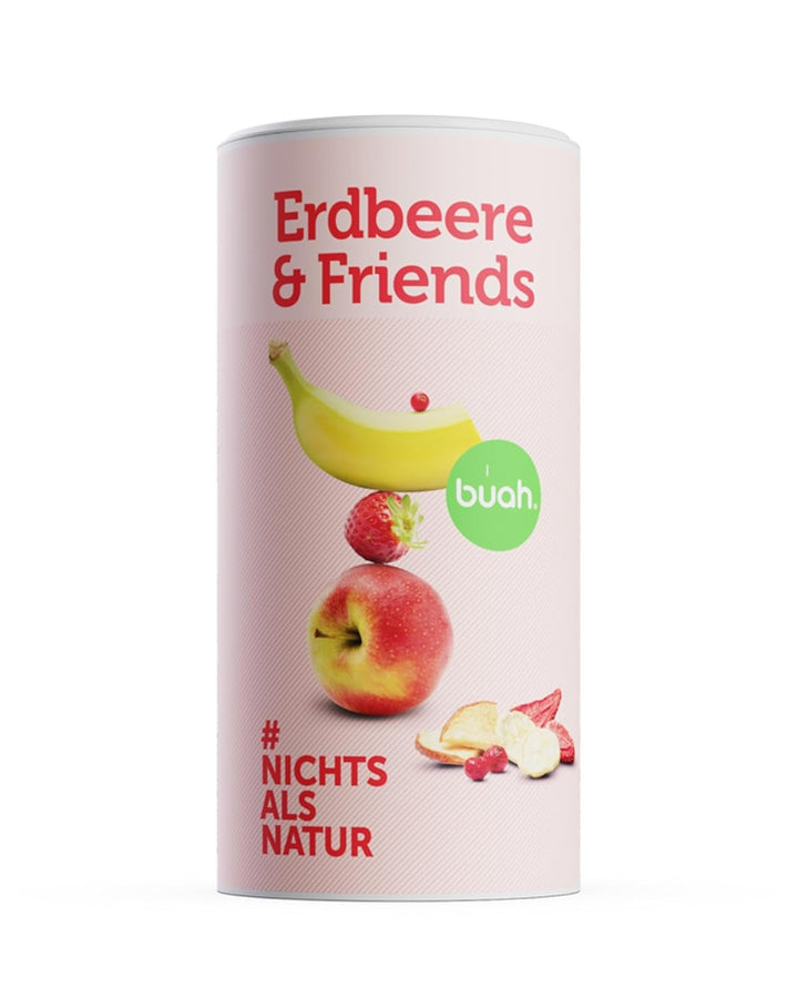 Mix de fructe liofilizate BUAH® | Căpșuni, banane, mere și coacăze liofilizate fără zahăr adăugat | 100% fructe | Vegan, fără gluten, fără lactoză (140g) Produse deshidratate Naty Shop Titlu implicit