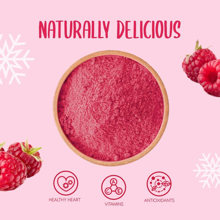 Pulbere de zmeură liofilizată 100g - Pulbere de fructe liofilizate - Pulbere de zmeură liofilizată pentru coacere, smoothie-uri și muesli - Pulbere de zmeură 100% naturală fără aditivi Produse deshidratate Naty Shop