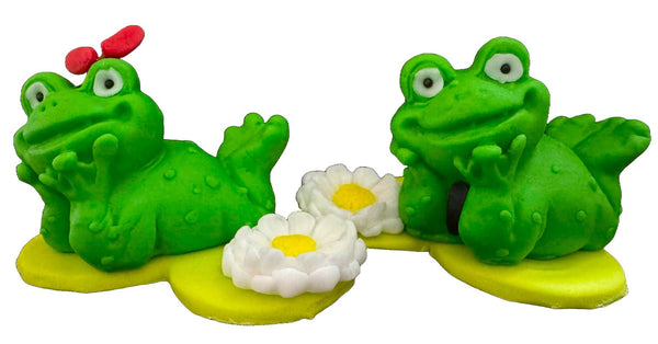 Set 2 decoratiuni comestibile din zahar, Broscute Decoratiuni din Pasta de Zahar Nati Shop