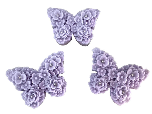Set 3 decoratiuni comestibile din zahar, Fluturi mov lila Decoratiuni din Pasta de Zahar Nati Shop
