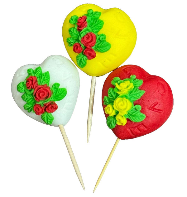 Set 3 decoratiuni comestibile din zahar, Inimi Decoratiuni din Pasta de Zahar Nati Shop