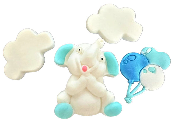 Set decoratiuni comestibile din zahar, Elefant bleu Decoratiuni din Pasta de Zahar Nati Shop