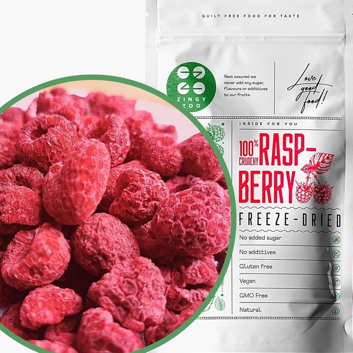 Zmeură liofilizată | fructe liofilizate | fructe liofilizate | fructe liofilizate | zmeură liofilizată | zmeură liofilizată | ZingyZoo (90g) Produse deshidratate Naty Shop 90G